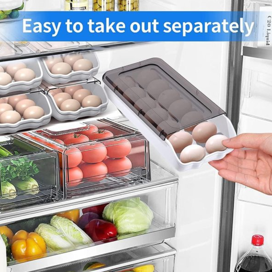 High Quality Auto Scrolling Egg Storage Holder Kitchen Egg Holder Refrigerator Egg Organizer with Lid
